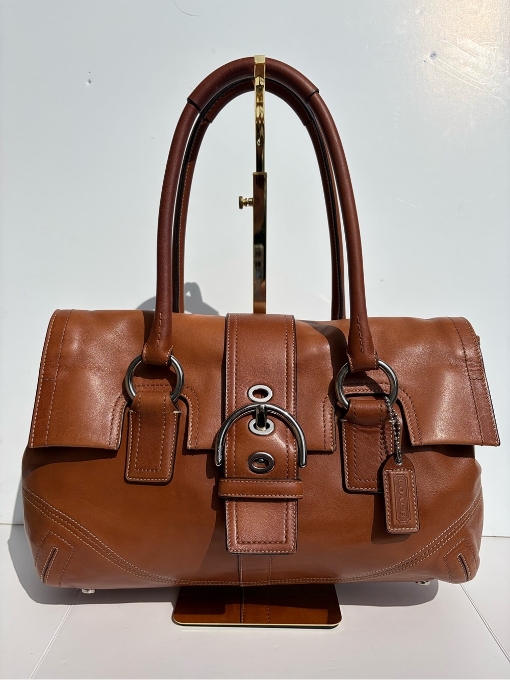 VTG Coach Soho Hamptons Flap Leather Satchel Saddle Tan Brown Shoulder Bag 8A11